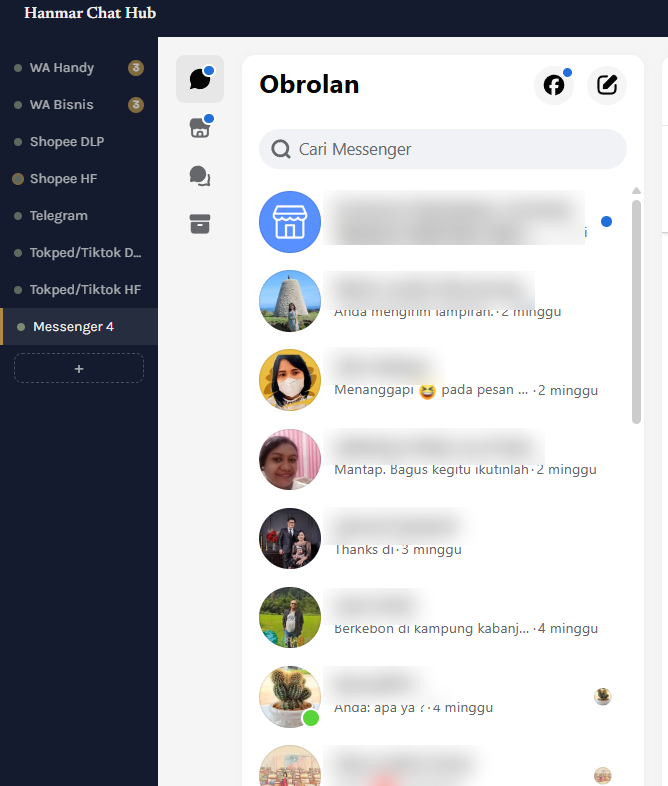 Tampilan Meta Business Suite (Messenger) di dalam Hanmar Chat Hub